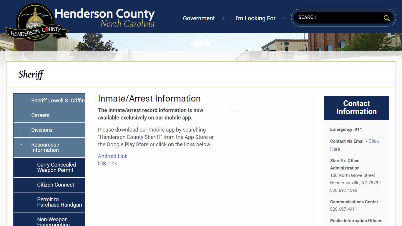 Inmate/Arrest Information | Henderson County North Carolina